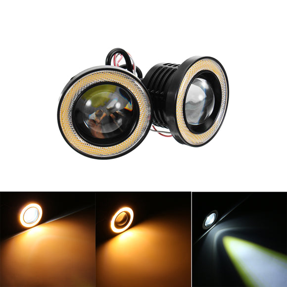 Pair 3/2.5Inch LED Fog Lights with COB Halo Angel Eyes Ring 12V 20W 2400LM for SUV ATV Off Road Car