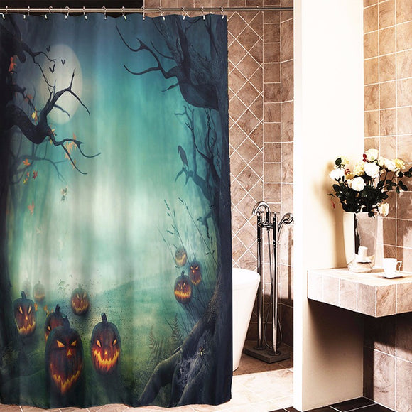 180x180cm Halloween Pumpkin Monster Polyester Shower Curtain Bathroom Decor with 12 Hooks