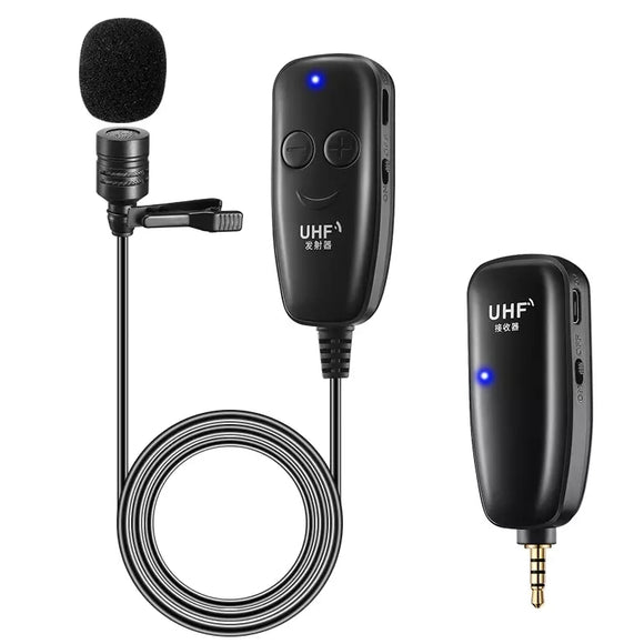 UHF Wireless Lavalier Microphone with Lavalier Lapel Mic Transmitter & Receiver for Computer Speaker Phone DSLR Camera