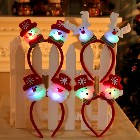 Christmas Santa Reindeer Snowman Bear LED Light Headband Hair Band Lightening Double Head Decoration
