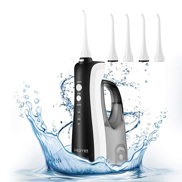 330ML Cordless Oral Irrigator Water Flosser 3 Modes Homitt High Pulse Portable Li-ion Rechargeable Teeth Cleaner IPX7 Waterproof for Family&Travel