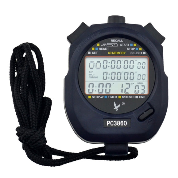 3 Row 60 Memory Large LCD Display Digital Stopwatch with Countdown Timer