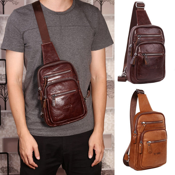 Men's Genuine Leather Vintage Travel Hiking Messenger Shoulder Sling Chest Bag