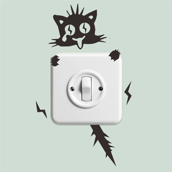 Honan Shocked Electric Cat Switch Sticker Funny Cartoon Decorative Wall Decal Vinyl DIY Wall Sticker