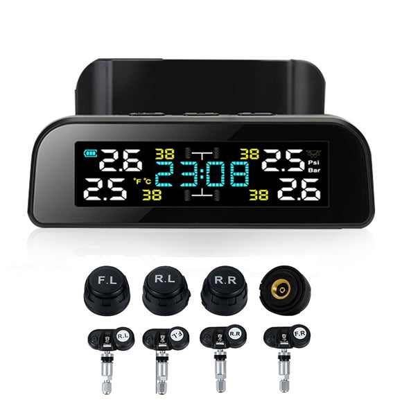 Car TPMS Tyre Pressure Monitor System Solar Power LCD Display Clock Time Display