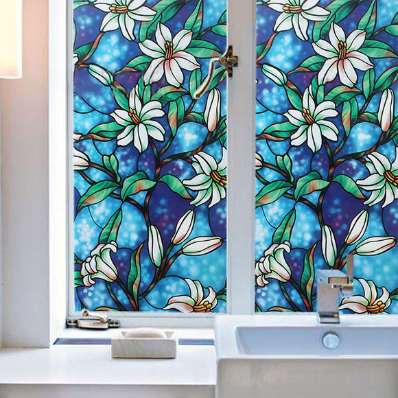 45cmX200cm Modern Flower Pattern Glass Stickers Bathroom Balcony Sliding Door Frosted Gl