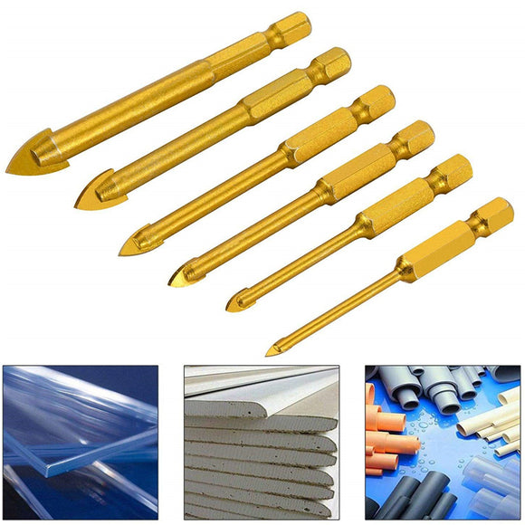 6Pcs 6-12mm Ceramic Tile Glass Drill Bit Set 1/4 Inch Hex Shank Triangle Head Drills