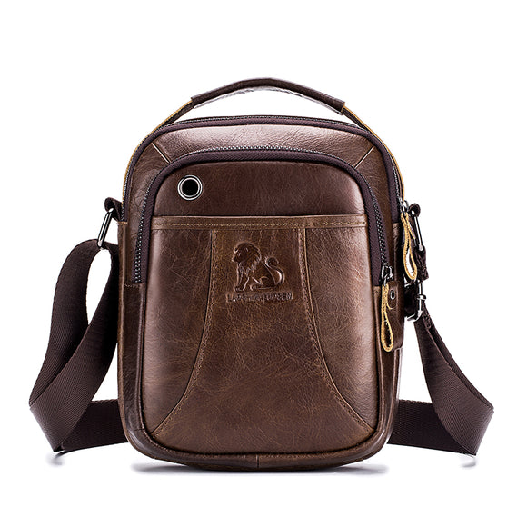 Men Genuine Leather Scratch-resistant Crossbody Bag Earphone Cowhide Bag