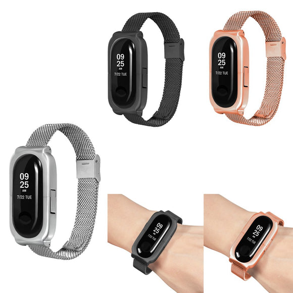 Bakeey Anti-lost Design Mesh Stainless Steel Watch Band for Xiaomi Miband 3