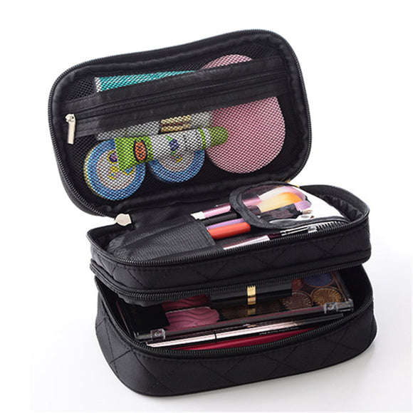 4 Colors Double Layers Cosmetic Bag Women Makeup Case Organizer Toiletry Storage