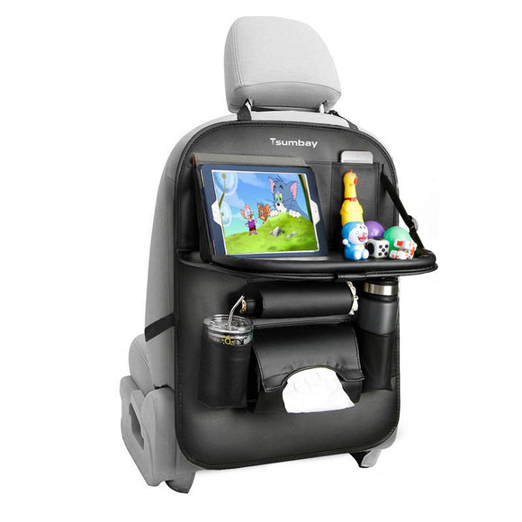 Tsumbay Car Storage Organizer Seat Back Protector 8 Pockets Kid Tablet Holder Tissue Box