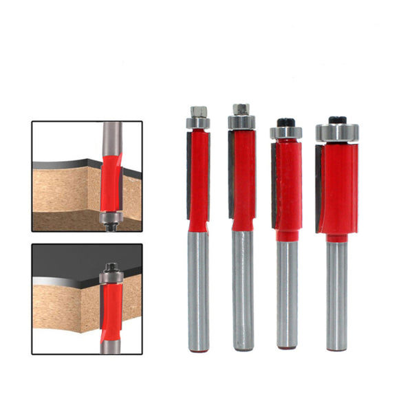1/4 End Dual Flutes Ball Bearing Flush Router Bit Straight Shank Trim Wood Milling Cutters for Woodworking