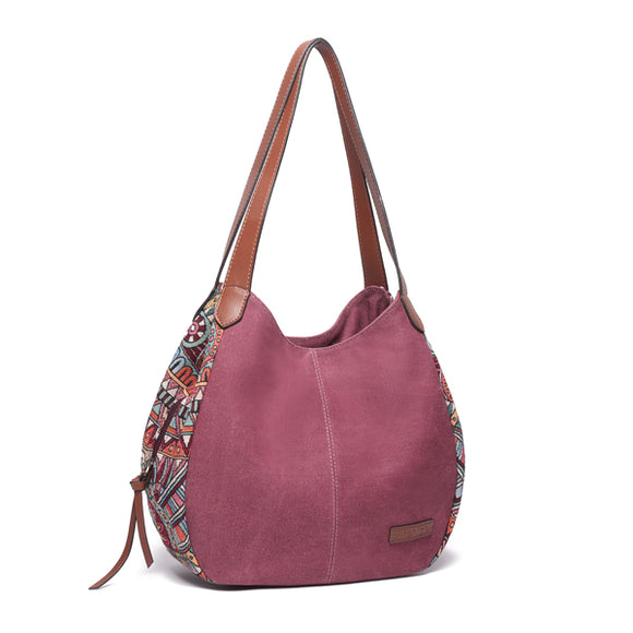 3 Main Bags Brenice Bohemia Large Capacity Canvas Floral Handbag Shoulder Bag For Women