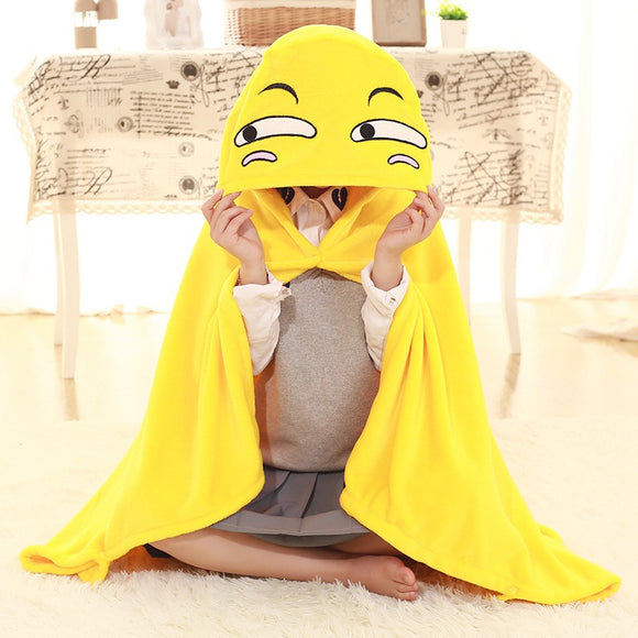 110x145cm Plush Toy Funny Expression Cloak Cape Shawl Coral Fleece Air Conditioning Blanket