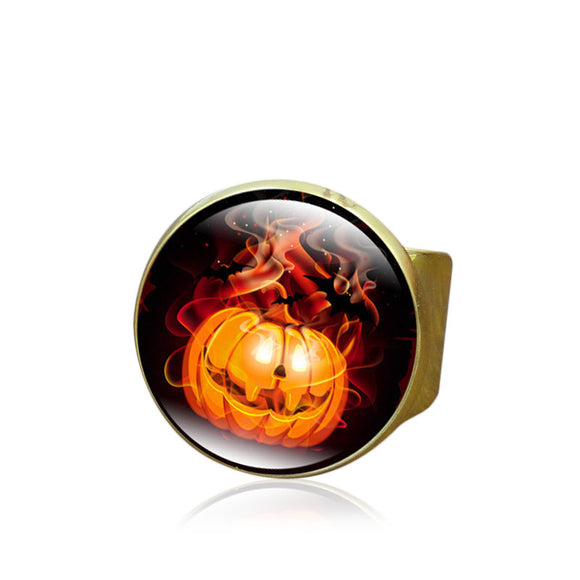 Wholesale Halloween Party Ring Pumpkin Adjustable Gem Glass Finger Ring Cute Gift