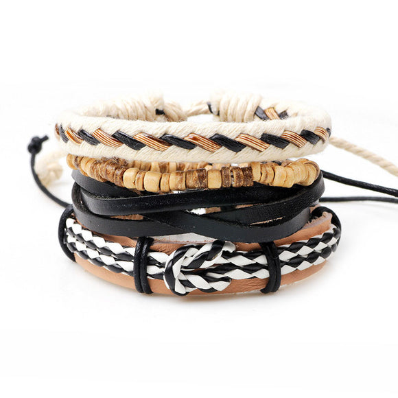 Trendy Multilayer Woven Shell Beaded Bracelets Leather Adjustable Men Jewelry