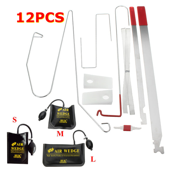 12Pcs Universal Car Lock Out Emergency Tool Kit Unlock Door Open Kit 3 Air Wedge
