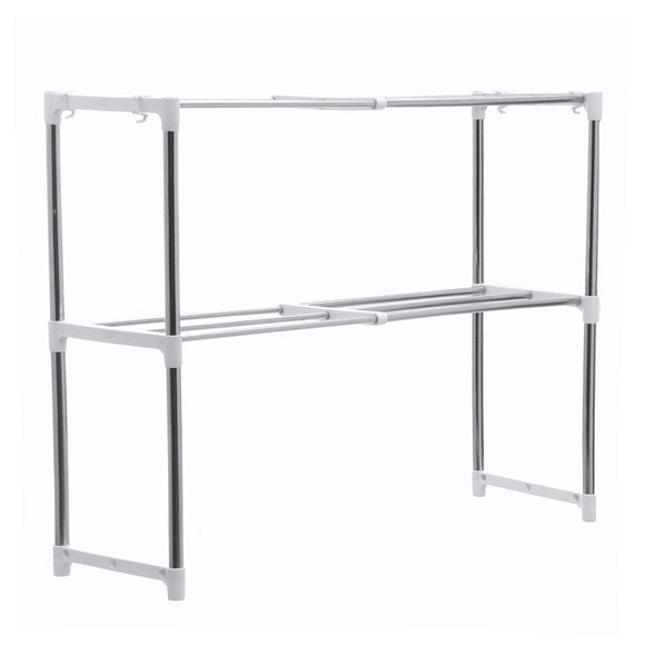 495-850mm Storage Shelf Double-layer Multi-function Telescopic Framework Kitchen Storage Rack