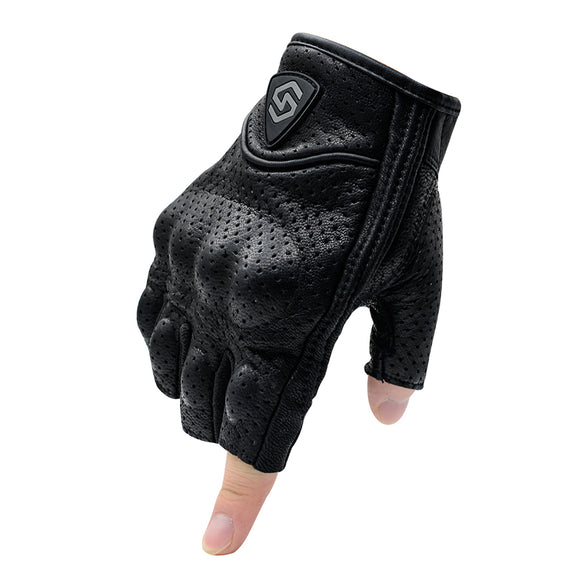 WUPP Motorcycle Riding Half Finger Gloves Breathable Leather Off-Road Racing Sport Fingerless With Holes