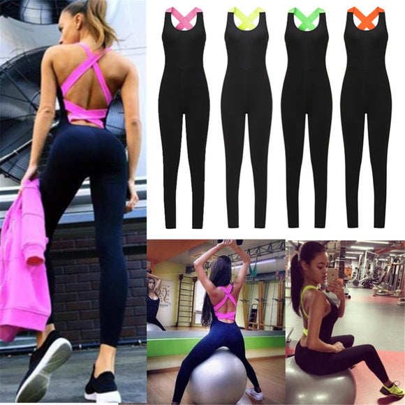 Womens YOGA Workout Gym Sports Pants Leggings Fitness Stretch Jumpsuit Trousers