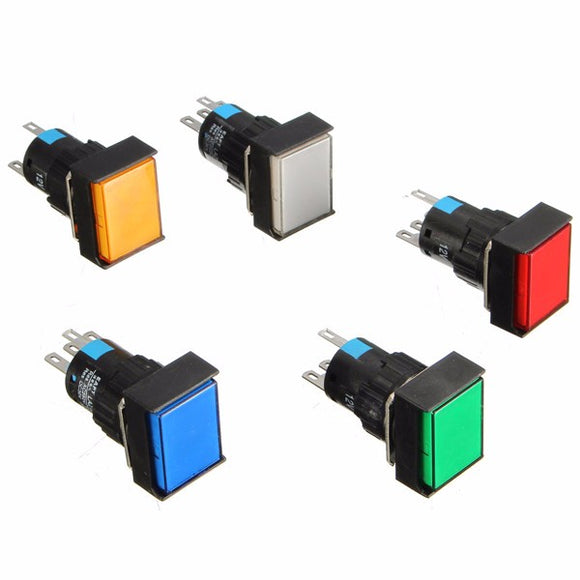 16mm DC 12V Push Button Self Lock Switch Square LED Light Latching Button