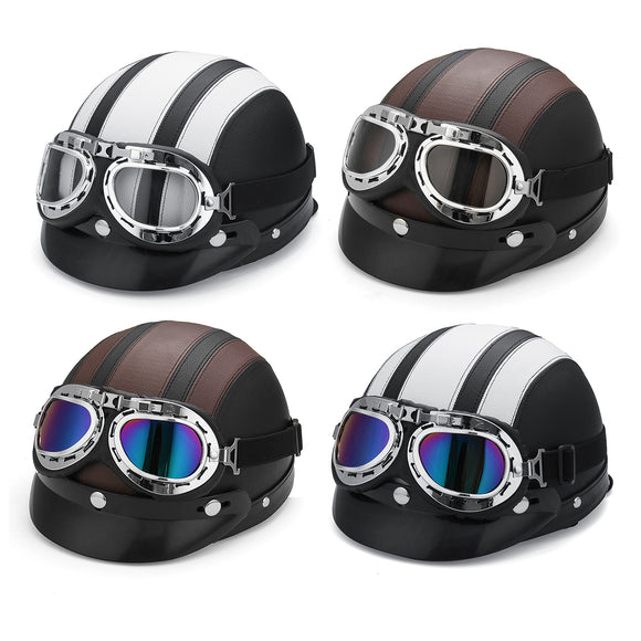 Motorcycle Scooter Half Helmet Hat Open Face Shield Visor With Sun UV Goggles For Harley