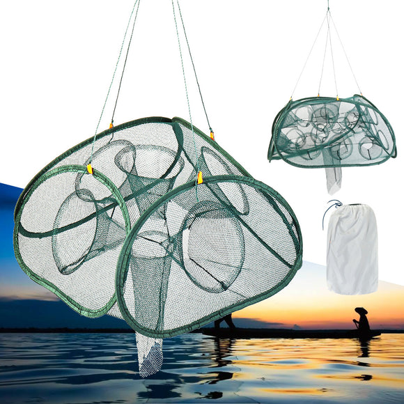 Automatic Foldable Fishing Net 5/9/17/21 Hole Aquatic Minnow Shrimp Cage Crab Trap Net Fishing Tools