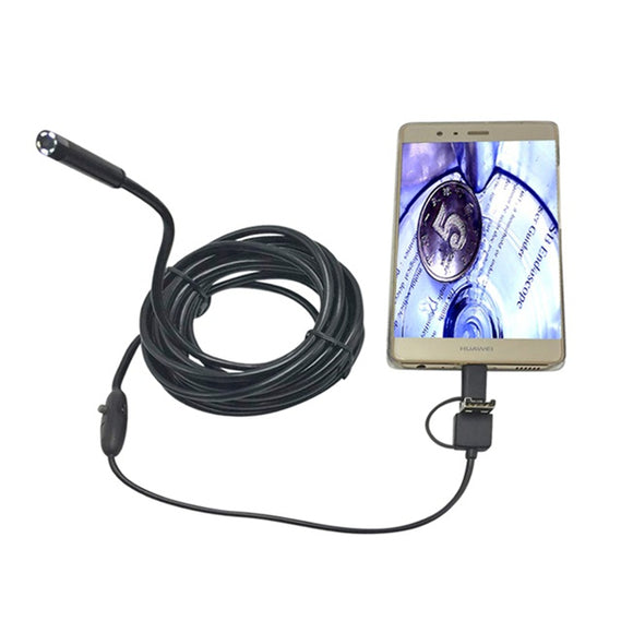 3-in-1 7mm 6LED Waterproof Borescope Android USB Type C Port Borescope Inspection Camera 1/2/3.5/5m