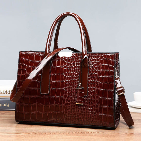 Women Fashion Crocodile Pattern Vintage Tote Large Capacity Big Bag Shoulder Bag Handbag