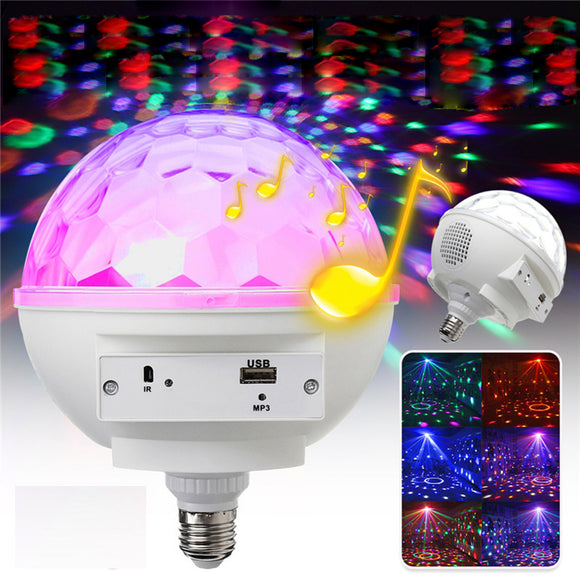 E27 LED RGB Bluetooth Speaker Bulb Light Rotating Crystal Ball DJ Disco KTV Stage Lamp