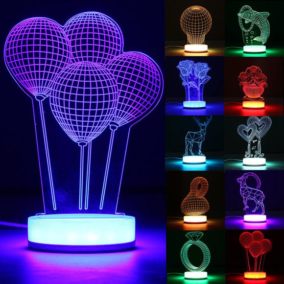 3D Illusion USB LED Night Light 7 Color Changing Desk Table Lamp Xmas Gift