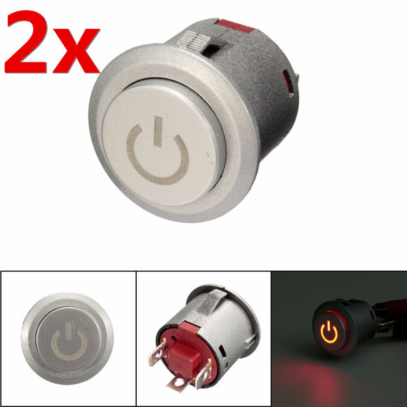2pcs 12V 22mm LED Auto-lock Power Push Button ON/Off Switch Red