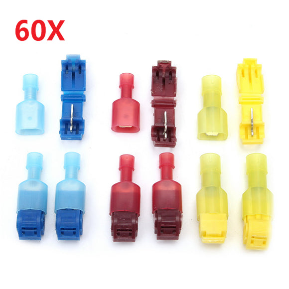 Excellway TC01 60pcs T-Tap Male Female Insulated Wire Quick Splice Terminal Connectors Set