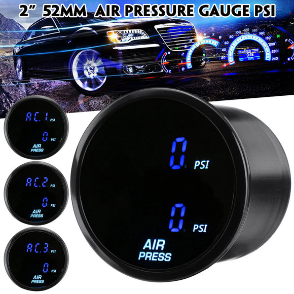 2'' 52mm LED Dual Digital Air Pressure Gauge PSI Air Suspension Meter with Sensors