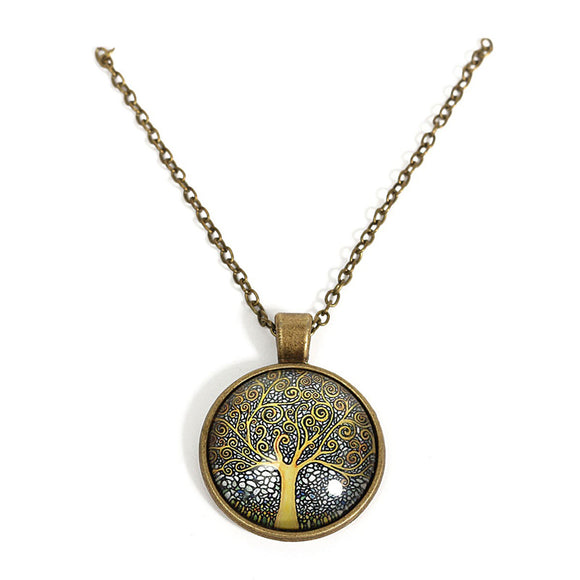 Vintage Glass Round Tree of Life Faith Moonlight Charm Necklace for Women for Men