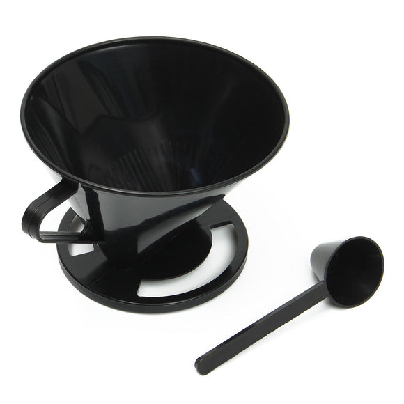 Black Coffee Filter Cone Dripper with Measuring Spoon For Cups Jugs Travel Mugs