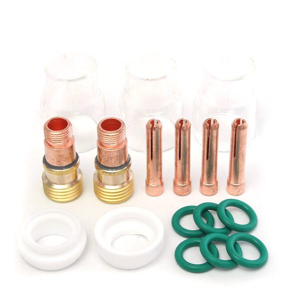 17pcs TIG Welding Gun Accessories Copper Mouth Glass Cover for WP-17/18/26 Series