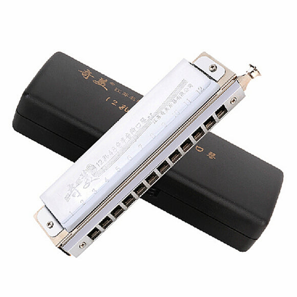 QiMei QM12A-2 12 Hole 48 Tone Silver Chromatic Harmonica Woodwind Musical Instrument