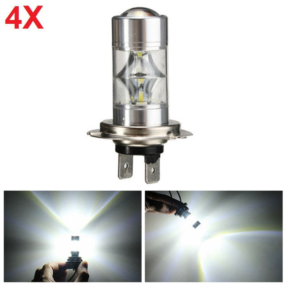 4pcs 6500K H7 Daytime Running Lamp 2835 12SMD LED Fog Light DRL Bulb White with Projector Len