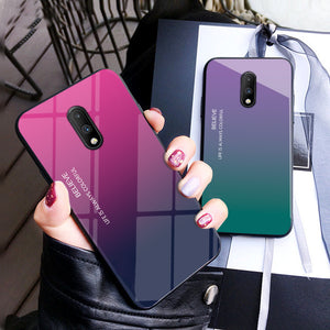 Bakeey Gradient Color Shockproof Tempered Glass Protective Case for OnePlus 7