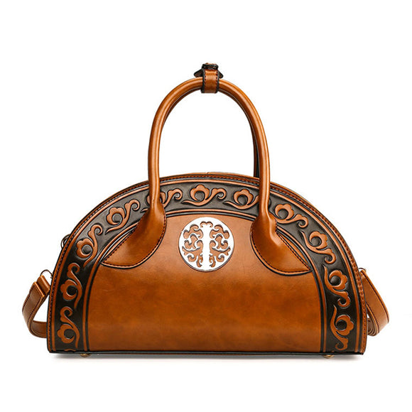 Women Leather National Retro Handbag Folk Elegant Crossbody Bag