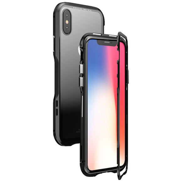 Luphie Magnetic Adsorption Metal+Tempered Glass Protective Case For iPhone X Clear Scratch Resistant