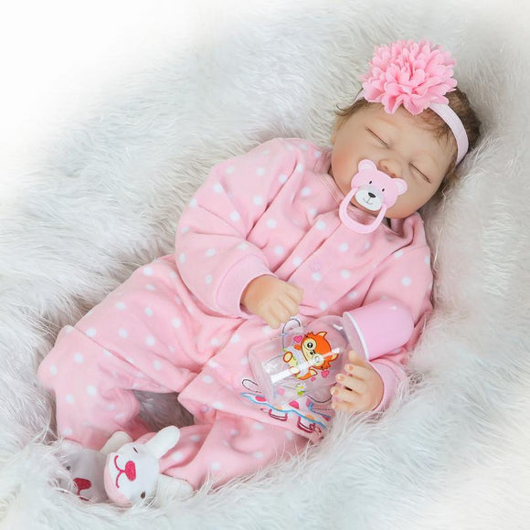 22''Handmade Lifelike Baby Girl Doll Silicone Vinyl Reborn Newborn Dolls Clothes