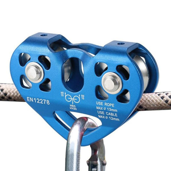 30KN Outdoor Rock Climbing Dual Pulley Zip Line Rescue Cable Trolley