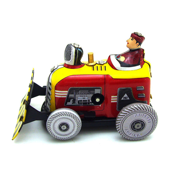 Classic Vintage Clockwork Bulldozer Nostalgic Wind Up Children Kids Tin Toys With Key