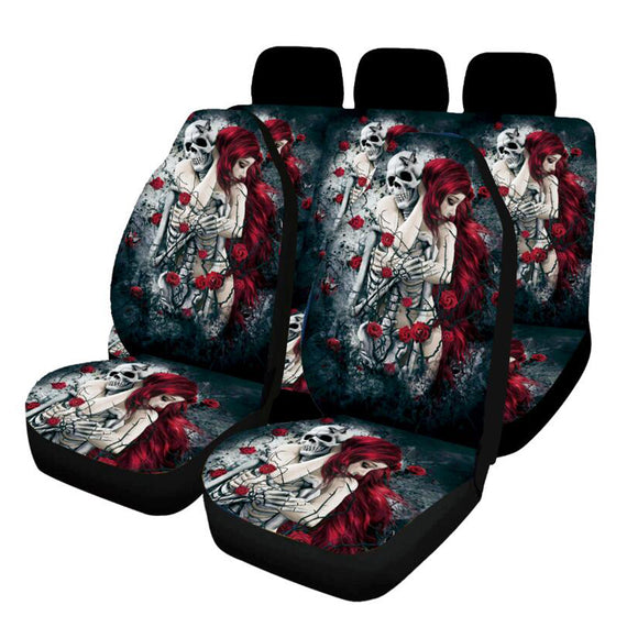 1/7PCS Universal Car Seat Covers Skull & Women Printing Front & Rear Seat Full Protect