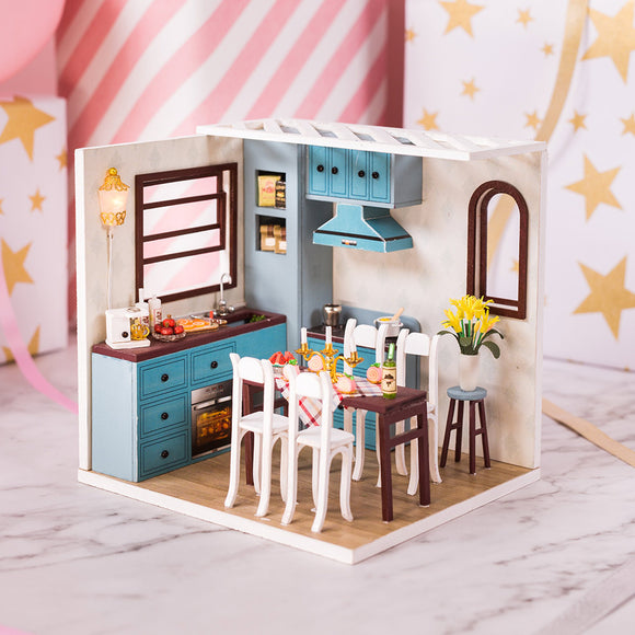 iiecreate M-011 DIY Jos Kitchen Miniature Doll House Furniture Model LED Light Toys Gift