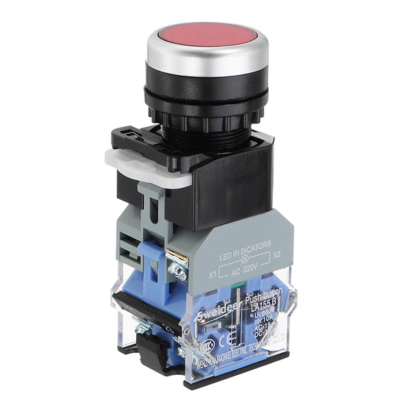 22mm Diameter 1NO 1NC Latching Switch Contact Push Button Switch Red Light LED Indicator