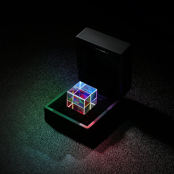 20mm/23mm Optical Glass Crystal Combiner Prism X Cube RGB Dispersion Splitter w/ Blue Shinning Box