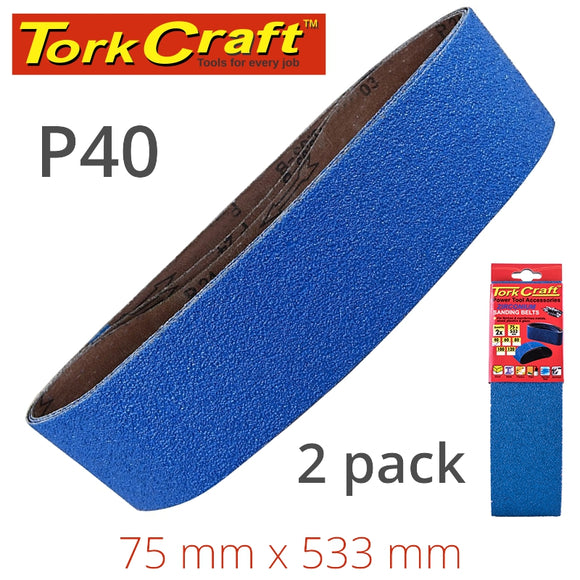 SANDING BELT ZIRCONIUM 75 X 533MM 40GRIT 2/PACK